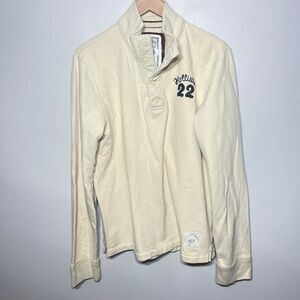 VTG Hollister Y2K Knit Shirt Henley Pullover Academia Mens Casual Ivory Navy XL